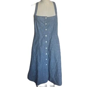 Madewell Blue Sleeveless Button Down Dress With Pockets. Size 8